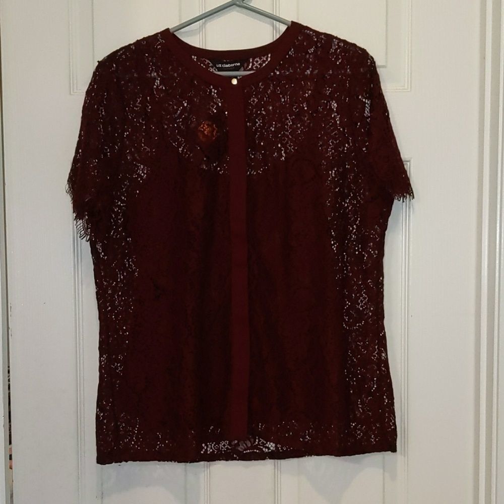 Liz Claiborne Careen burgundy color lace top Sz L